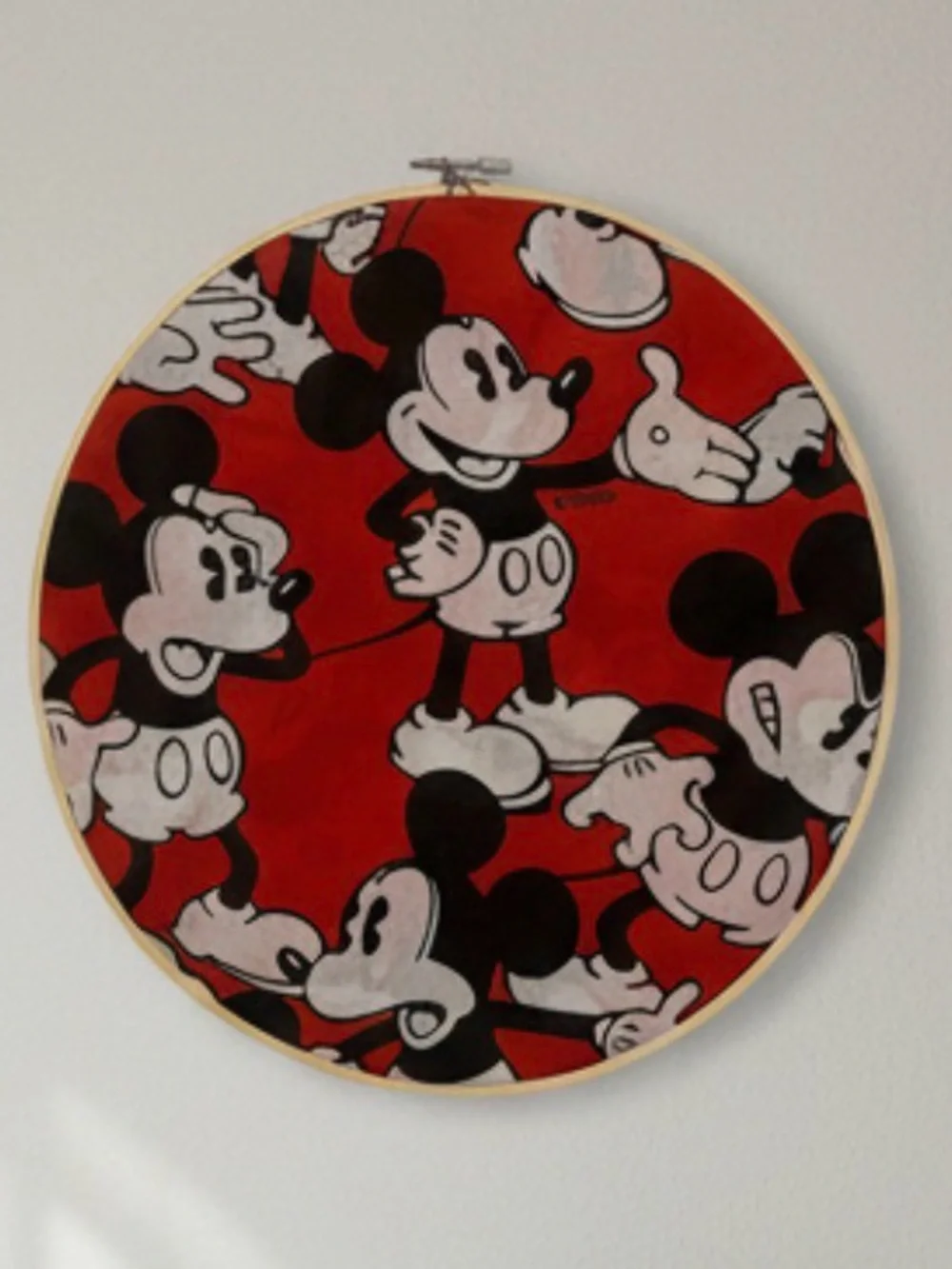 Disney Red and Black Mickey Mouse Hoop Tapestry Hand Crafted 12”W